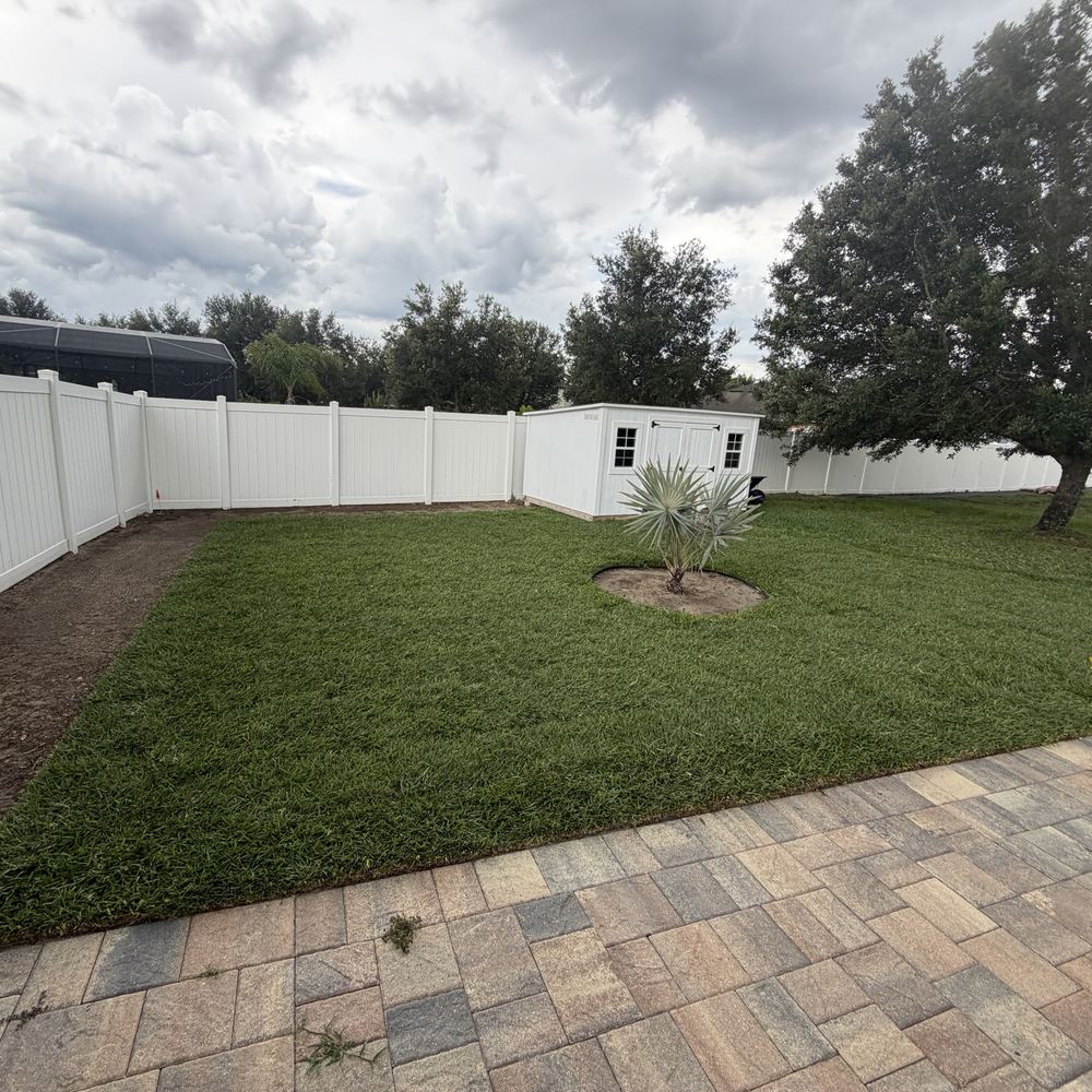 Backyard off the patio after Strada sod installation